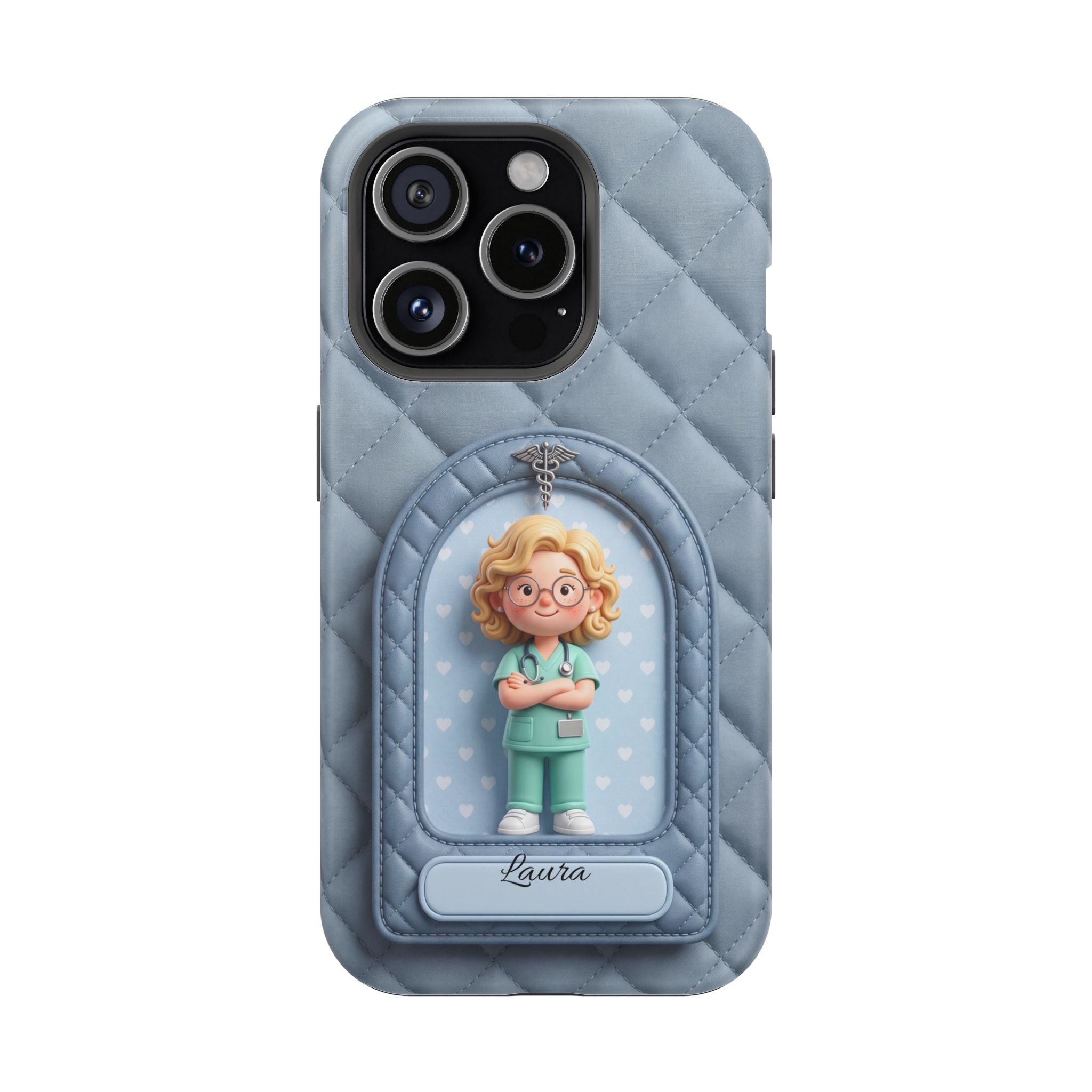 Personalized Quilted Nurse Phone Case — Wireless Charging Cover