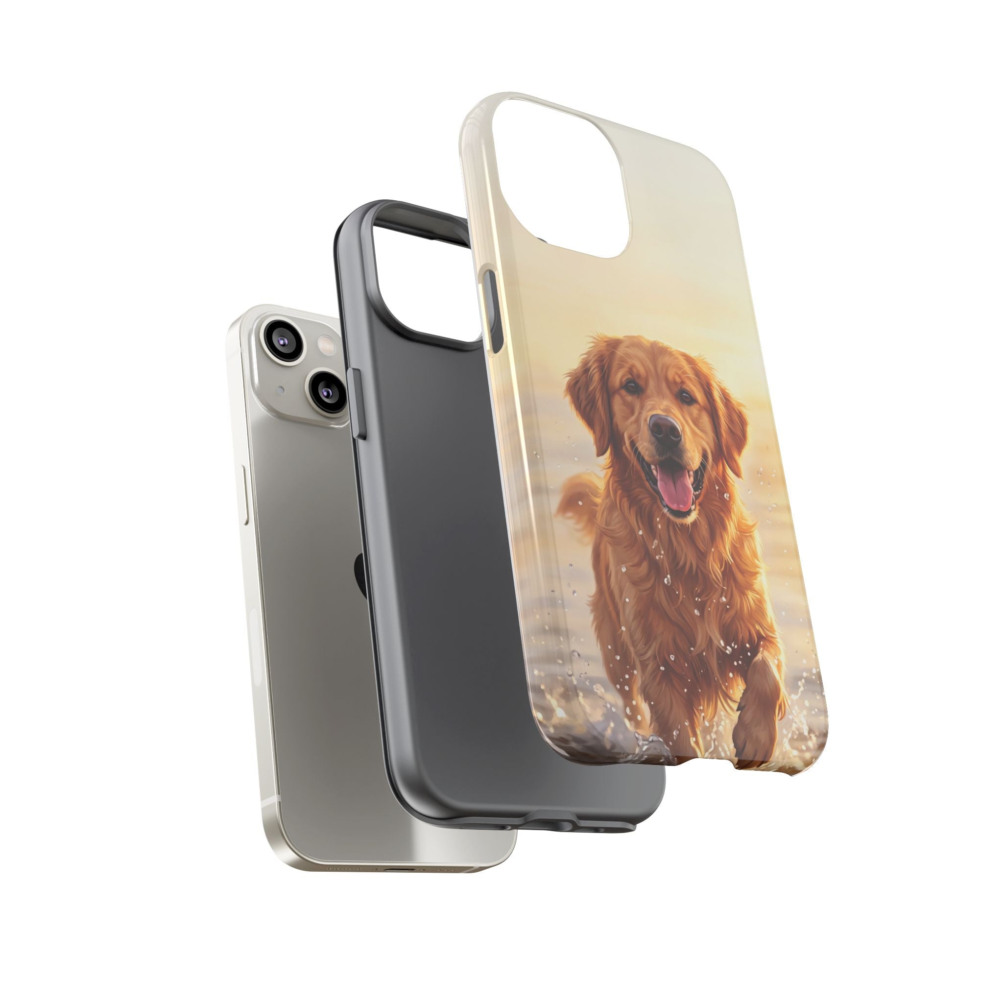 Golden Retriever Splashing in Water Phone Case | Joyful Dog at Golden Hour | iPhone & Samsung
