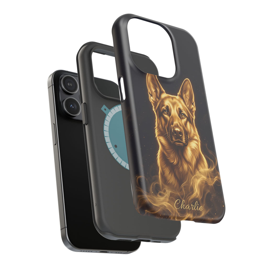 German Shepherd Phone Case | Personalized Gold Glow Art — Tough Magnetic Case with Wireless Charging