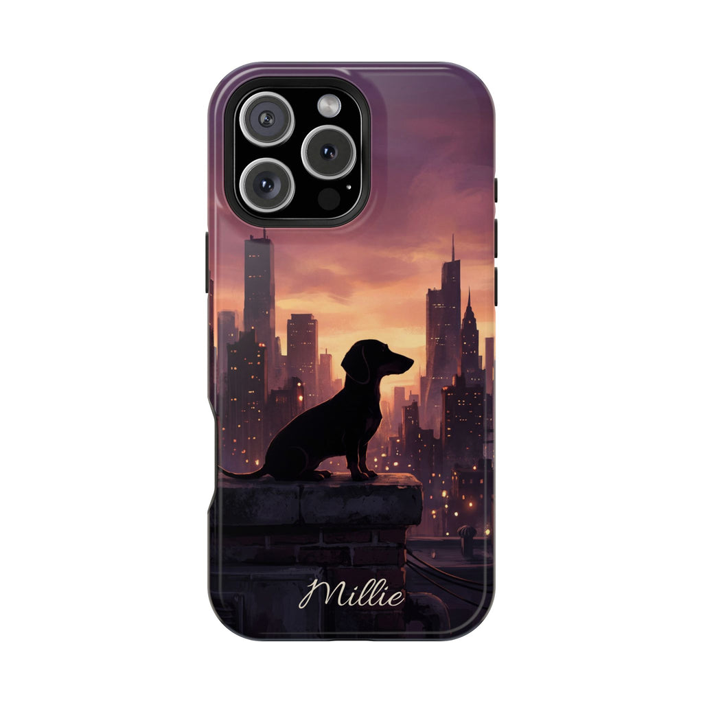 Personalized Dachshund City Skyline Phone Case — Wireless Charging Cover
