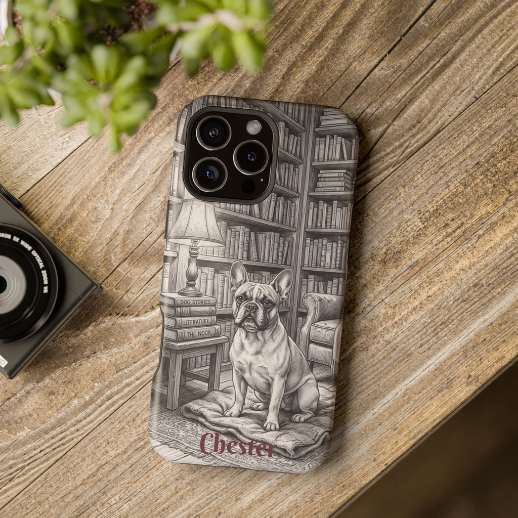 Personalized French Bulldog Library Study Phone Case — Wireless Charging Cover
