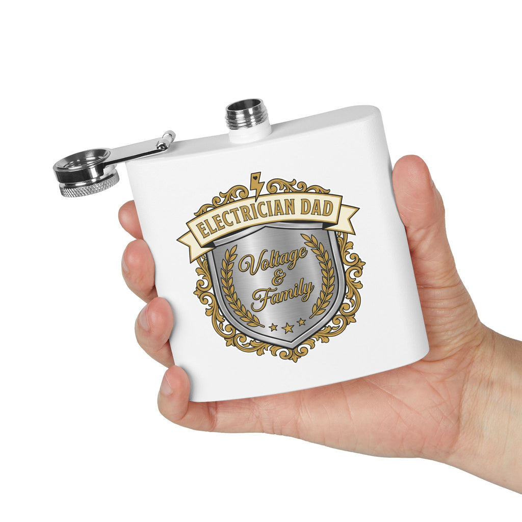 Flask — "Electrician Dad: Voltage & Family" 6oz Stainless Steel Hip Flask