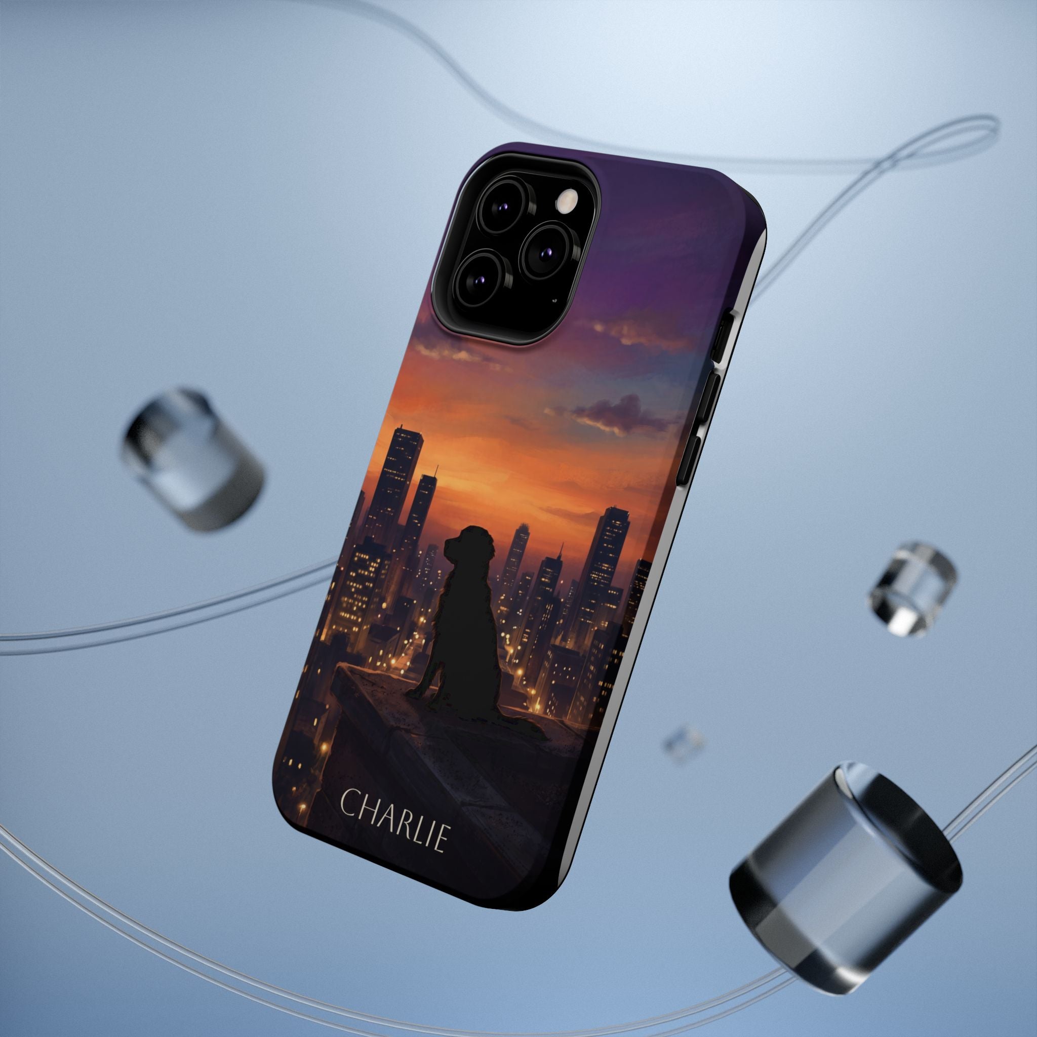 Personalized Golden Retriever City Skyline Phone Case — Wireless Charging Cover
