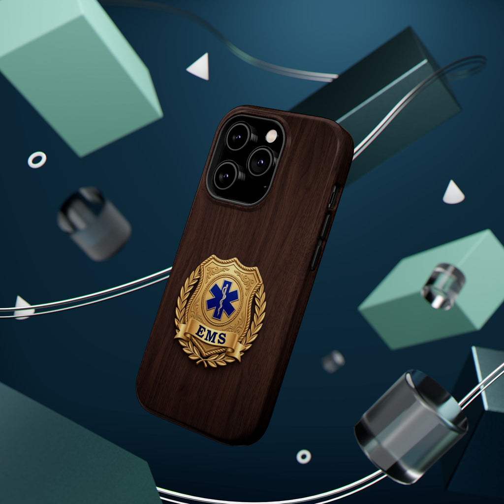 Gold EMS Laurel Badge Wood Phone Case — Magnetic Wireless Charging Cover