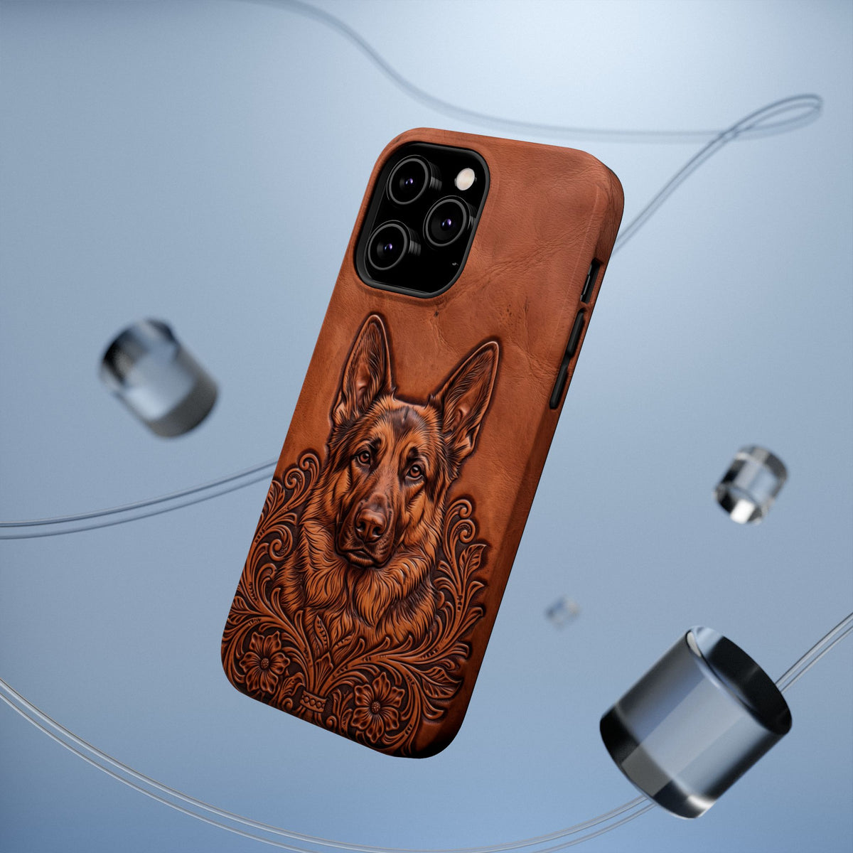 German Shepherd Phone Case | Western Tooled Art — Tough Magnetic Case with Wireless Charging
