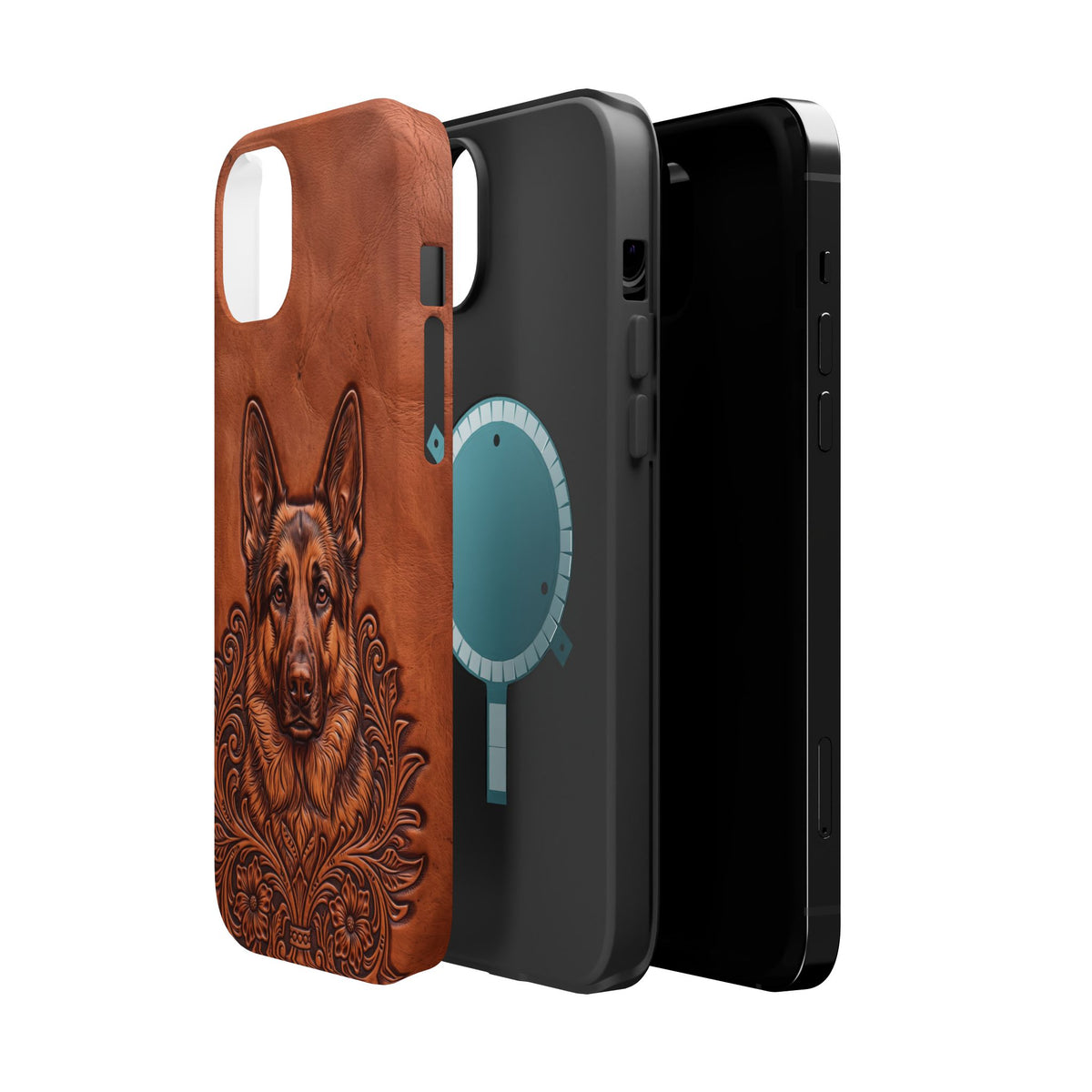 German Shepherd Phone Case | Western Tooled Art — Tough Magnetic Case with Wireless Charging