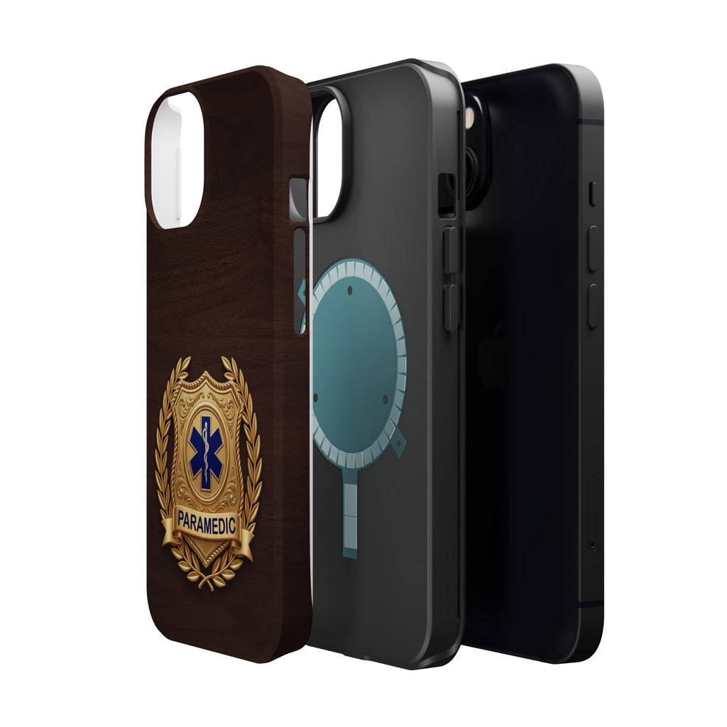 Gold Paramedic Laurel Badge Wood Phone Case — Magnetic Wireless Charging Cover