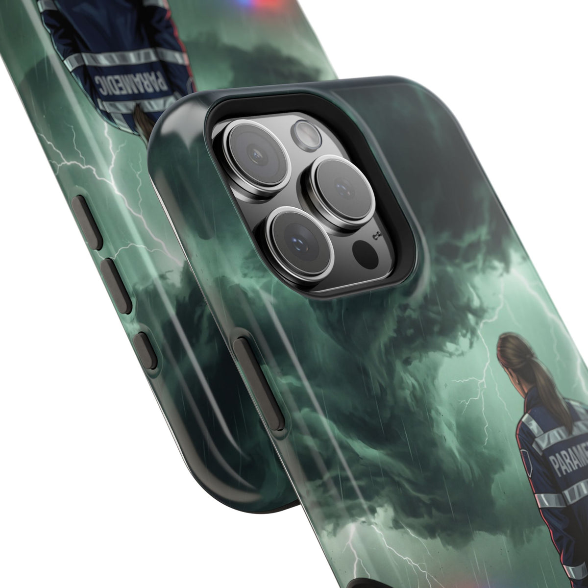 Female Paramedic Green Storm Phone Case — Magnetic Wireless Charging Cover