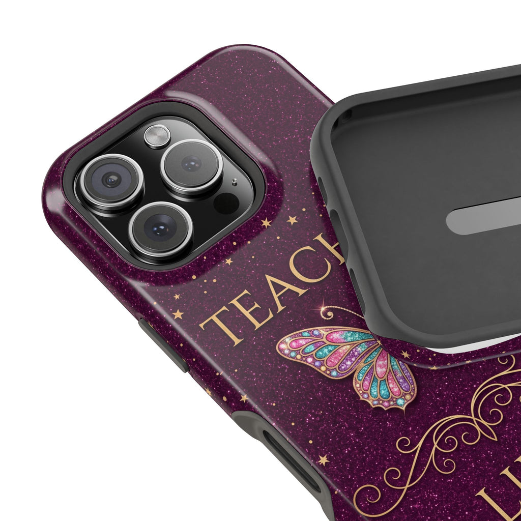Teacher Life Glitter Butterfly Phone Case — Wireless Charging Cover