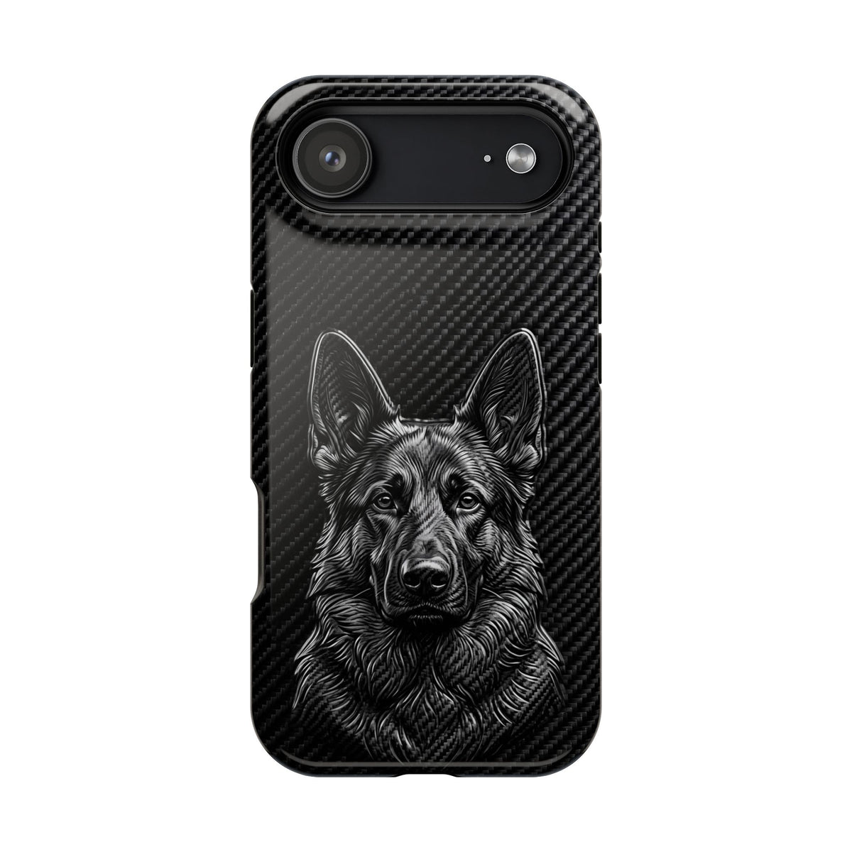German Shepherd Phone Case | Black Carbon Art — Tough Magnetic Case with Wireless Charging