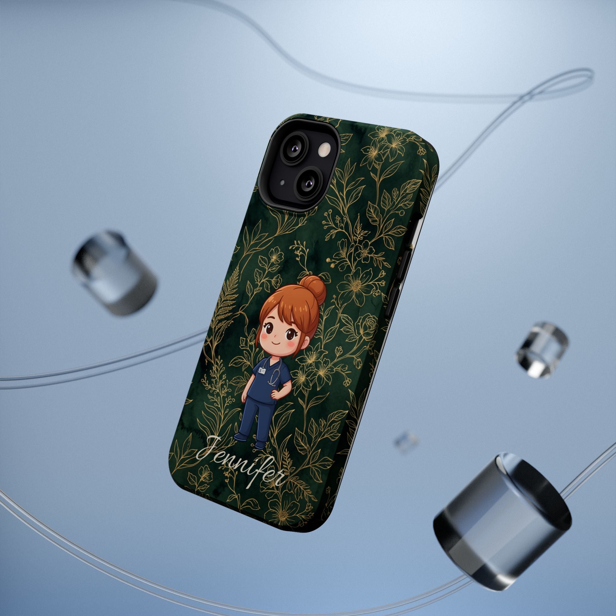 Personalized Nurse Botanical Phone Case — Impact-Resistant Wireless Charging Cover