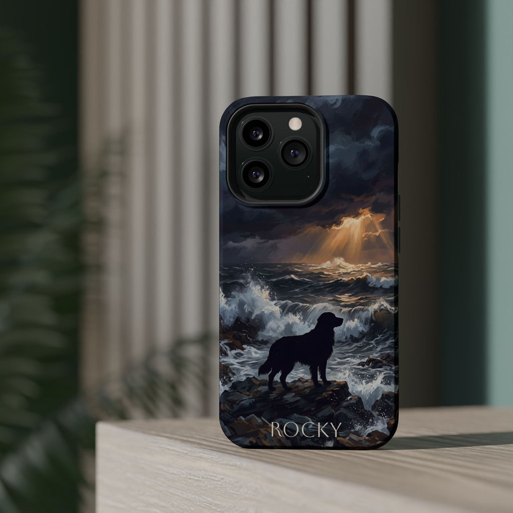 Personalized Golden Retriever Stormy Sea Phone Case — Wireless Charging Cover