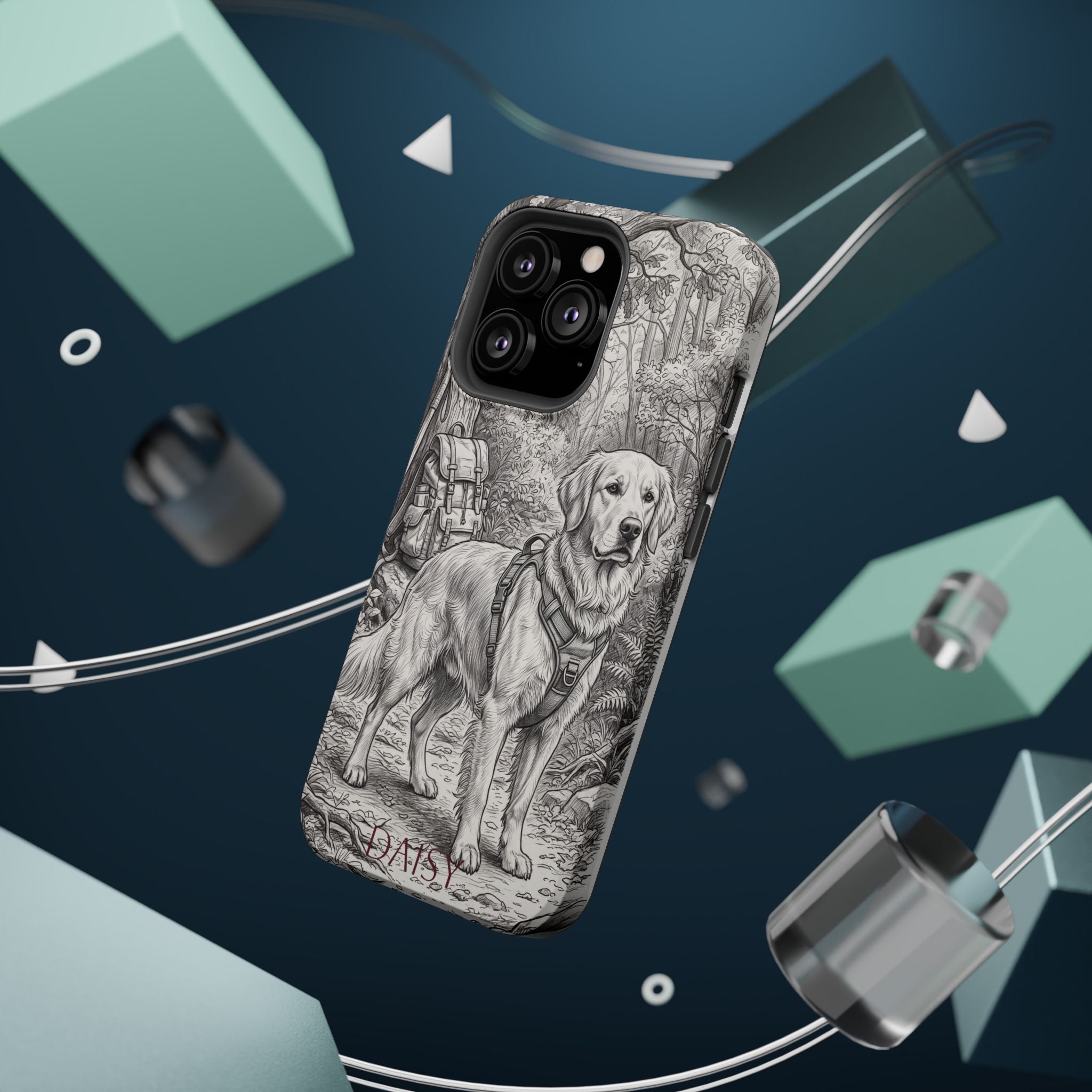 Personalized Golden Retriever Woodland Trail Phone Case — Wireless Charging Cover