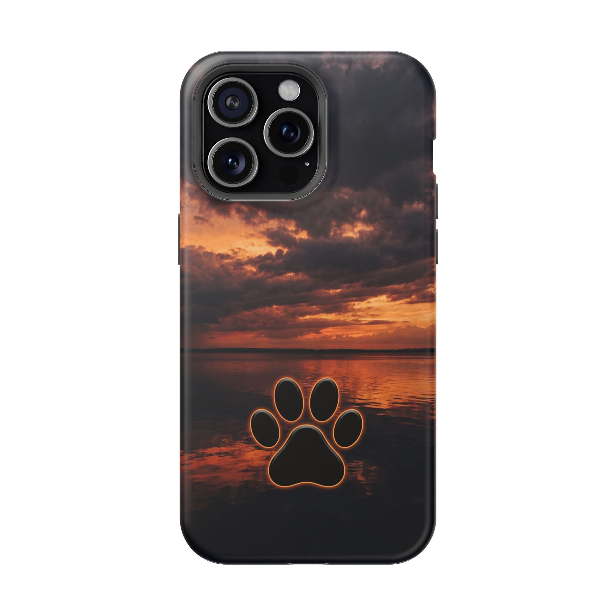 Sunset Paw Print Phone Case — Impact-Resistant Wireless Charging Cover