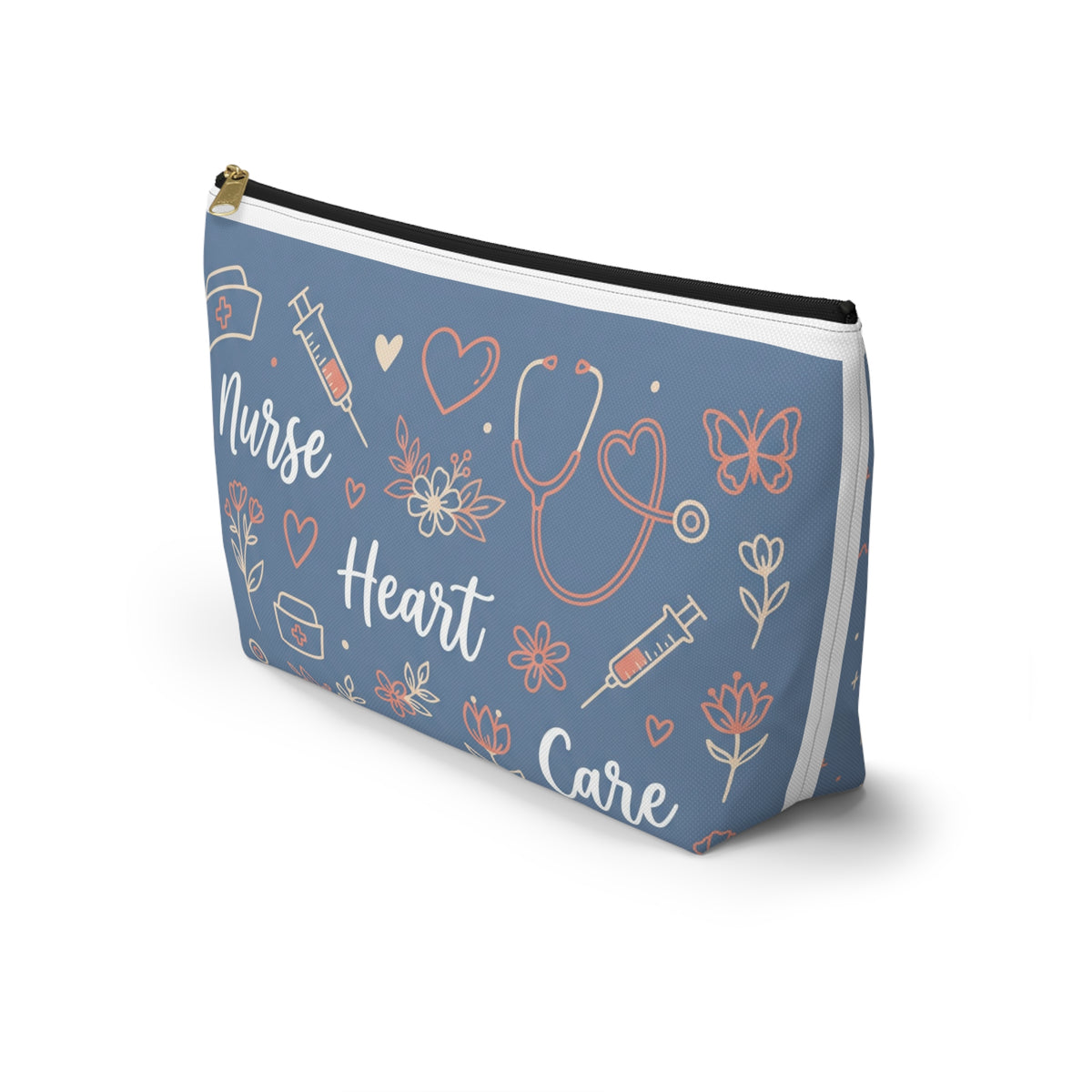 Nurse Heart Care Boho Accessory Pouch — T-Bottom Zipper Bag
