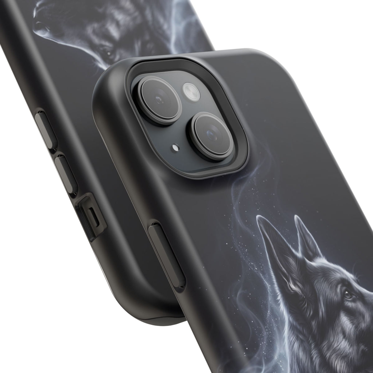 German Shepherd Phone Case | Silver Moonlight Mist Art — Tough Magnetic Case with Wireless Charging