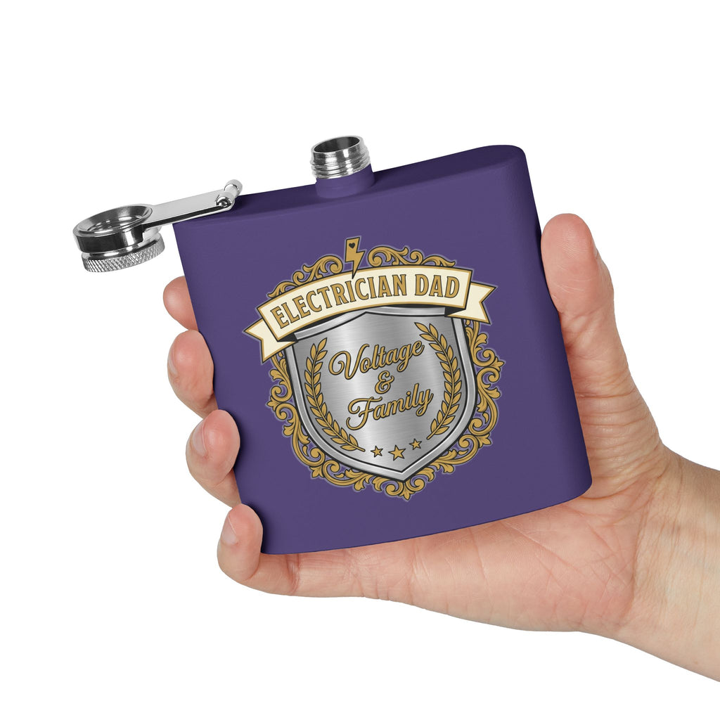 Flask — "Electrician Dad: Voltage & Family" 6oz Stainless Steel Hip Flask