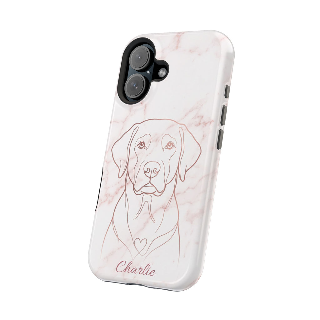 Personalized Rose Gold Marble Labrador Phone Case — Tough Magnetic Case with Wireless Charging