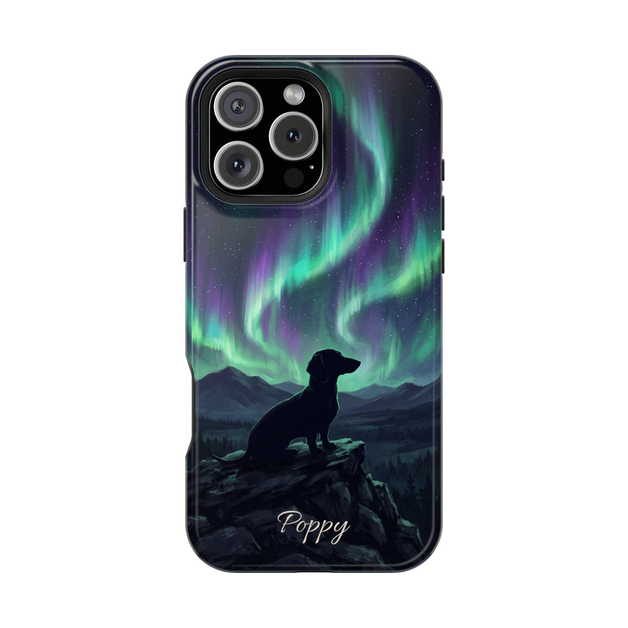 Personalized Dachshund Northern Lights Phone Case — Wireless Charging Cover