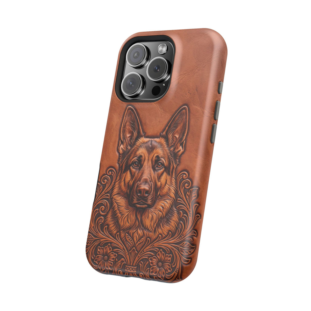German Shepherd Phone Case | Western Tooled Art — Tough Magnetic Case with Wireless Charging
