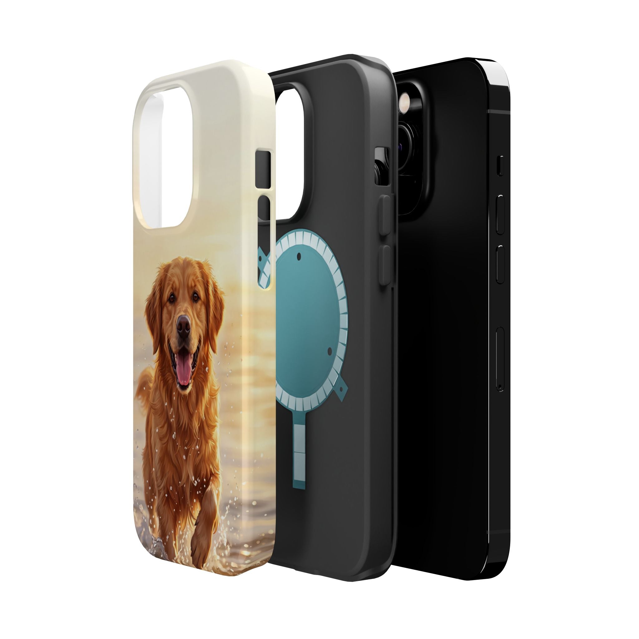 Beach Golden Retriever Phone Case — Impact-Resistant Wireless Charging Cover
