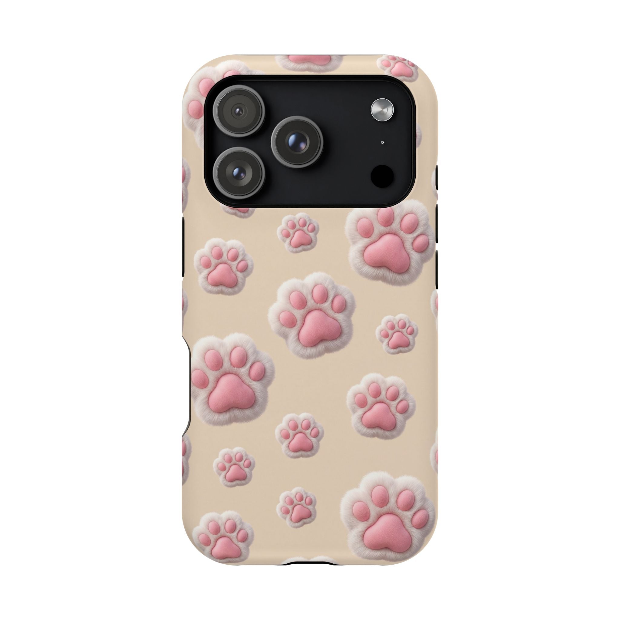 Pink Paw Print Phone Case — Impact-Resistant Wireless Charging Cover