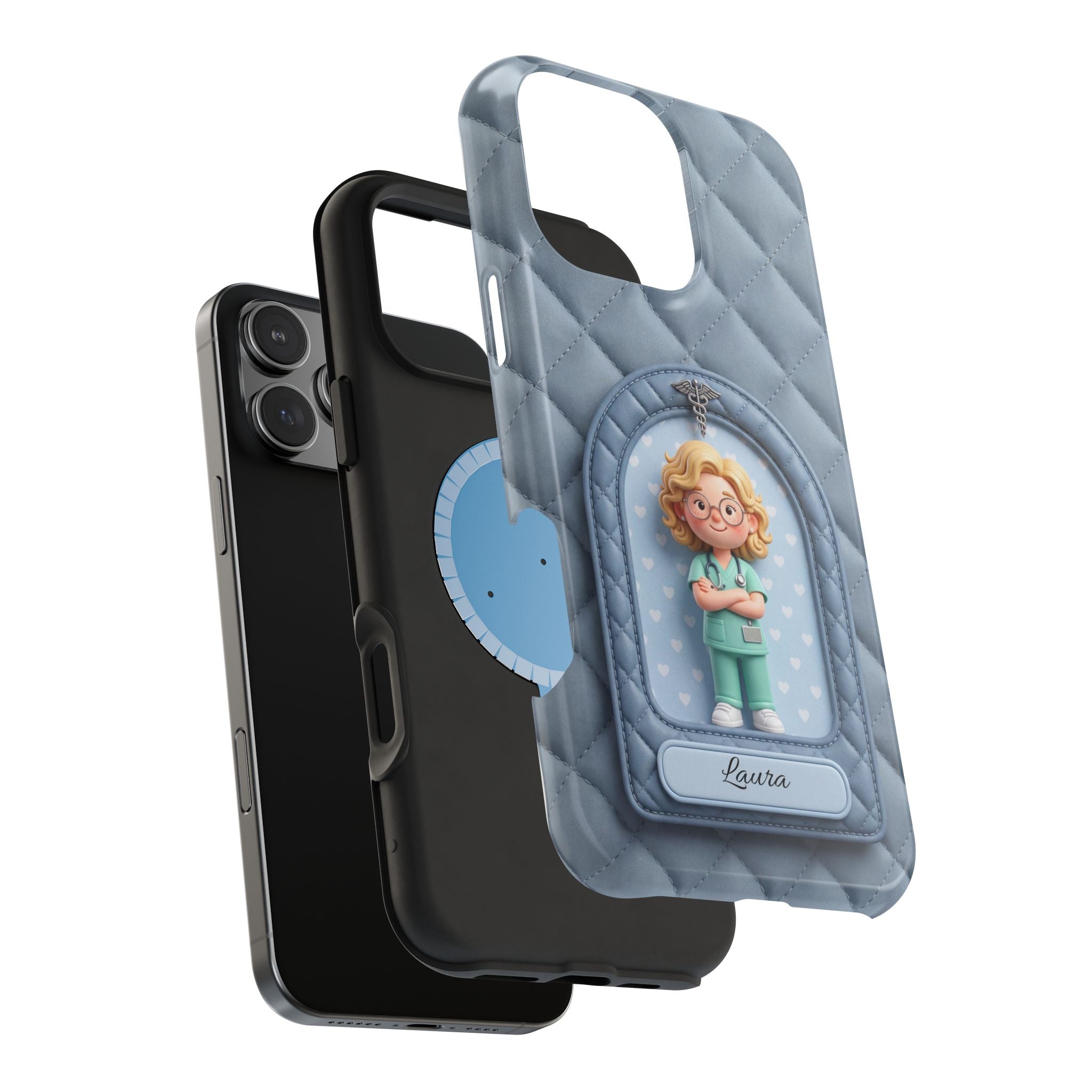 Personalized Quilted Nurse Phone Case — Wireless Charging Cover