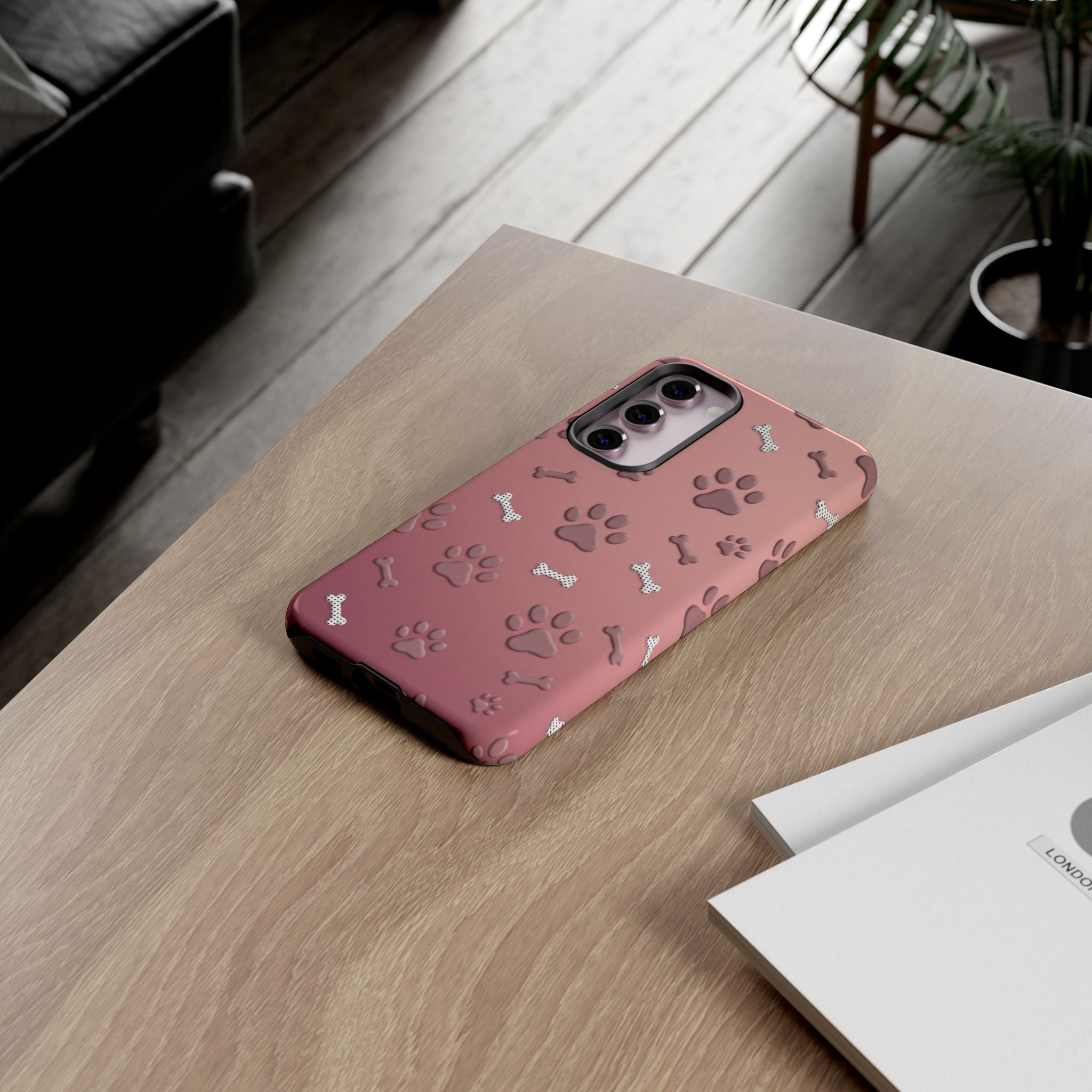 iPhone & Samsung Phone Case | Paw Print & Bone  | Dusty Rose Pattern Case for Frenchie Lovers