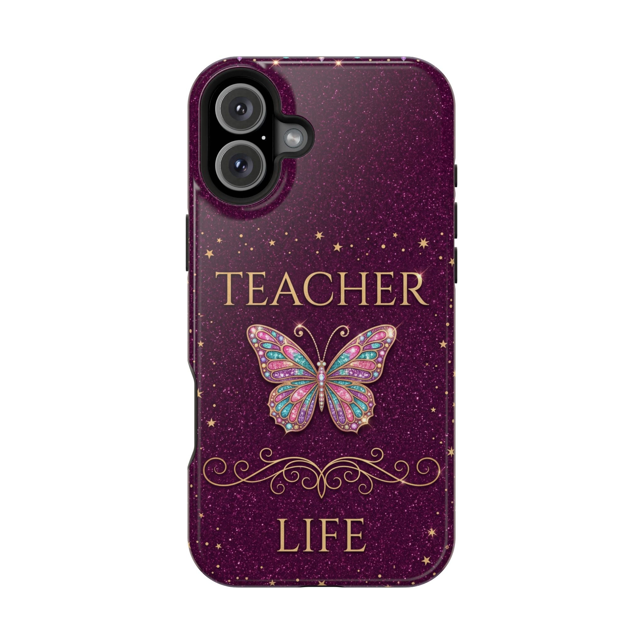 Teacher Life Glitter Butterfly Phone Case — Wireless Charging Cover