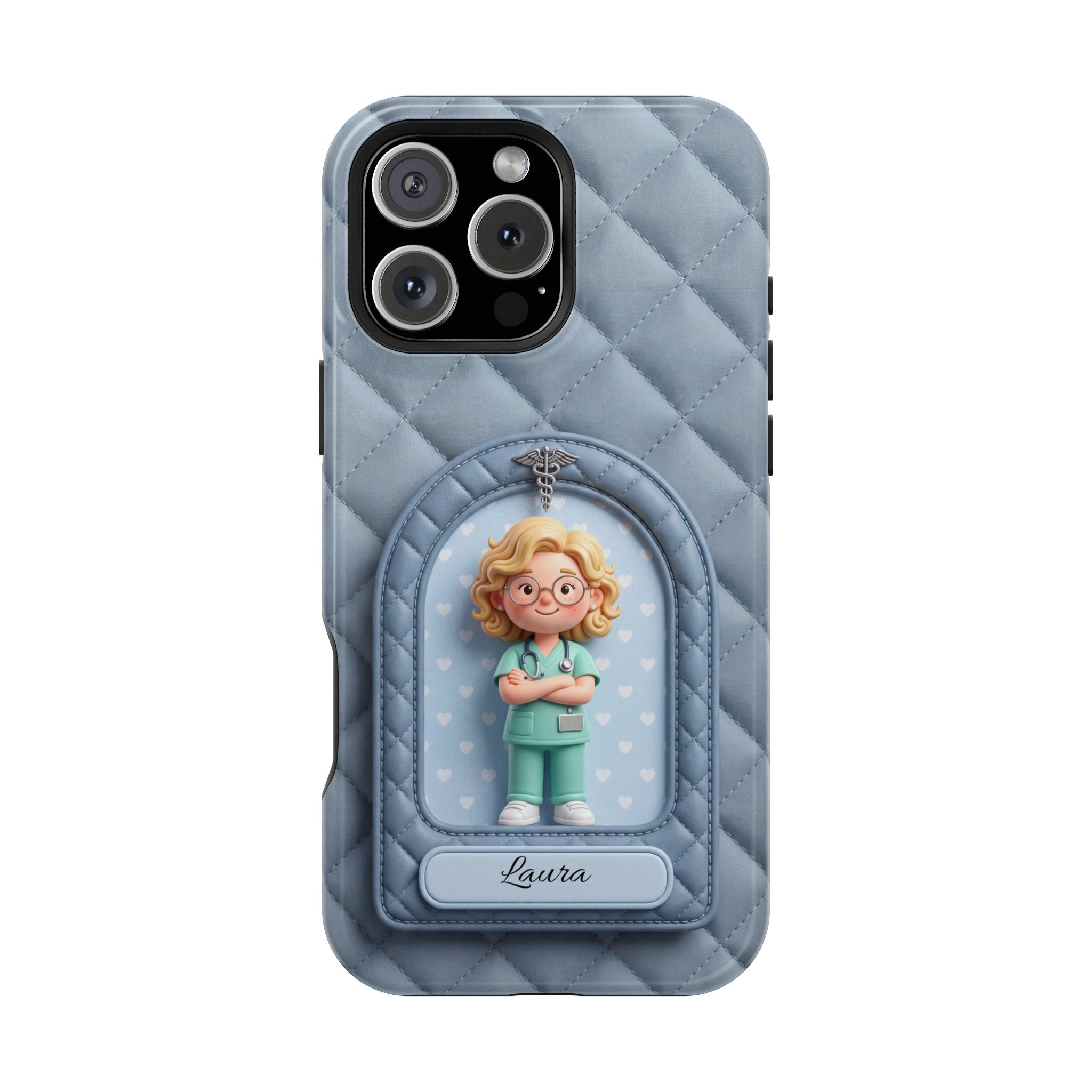 Personalized Quilted Nurse Phone Case — Wireless Charging Cover