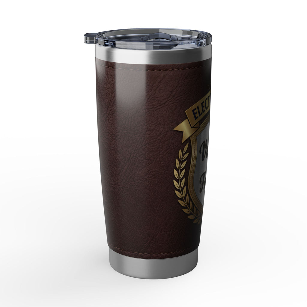 Electrician Dad Tumbler – "Voltage & Family" Leather Crest Design 20 oz