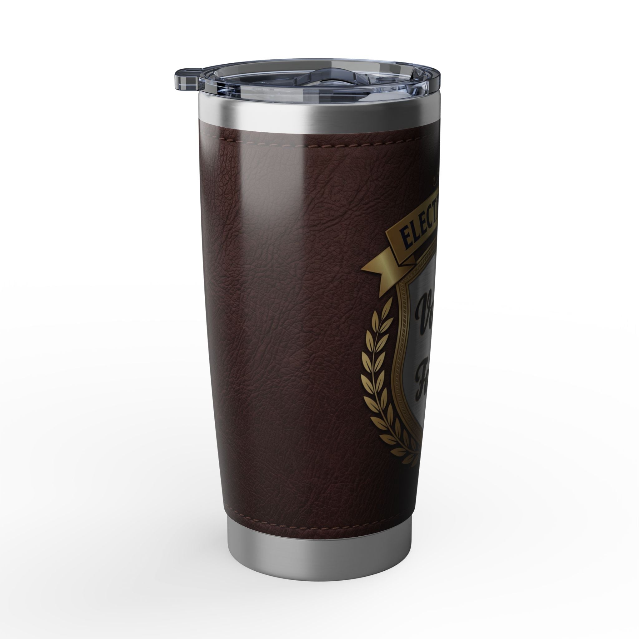 Electrician Dad Tumbler – "Voltage & Family" Leather Crest Design 20 oz