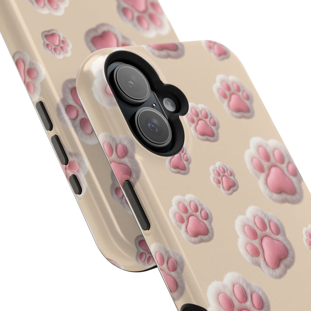 Pink Paw Print Phone Case — Impact-Resistant Wireless Charging Cover