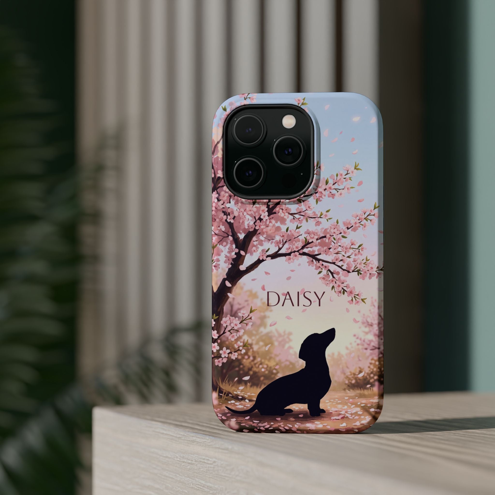 Personalized Dachshund Cherry Blossom Phone Case — Wireless Charging Cover