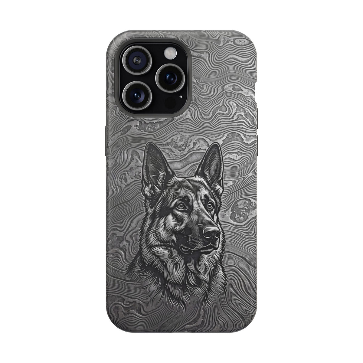 German Shepherd Phone Case | Damascus Art — Tough Magnetic Case with Wireless Charging