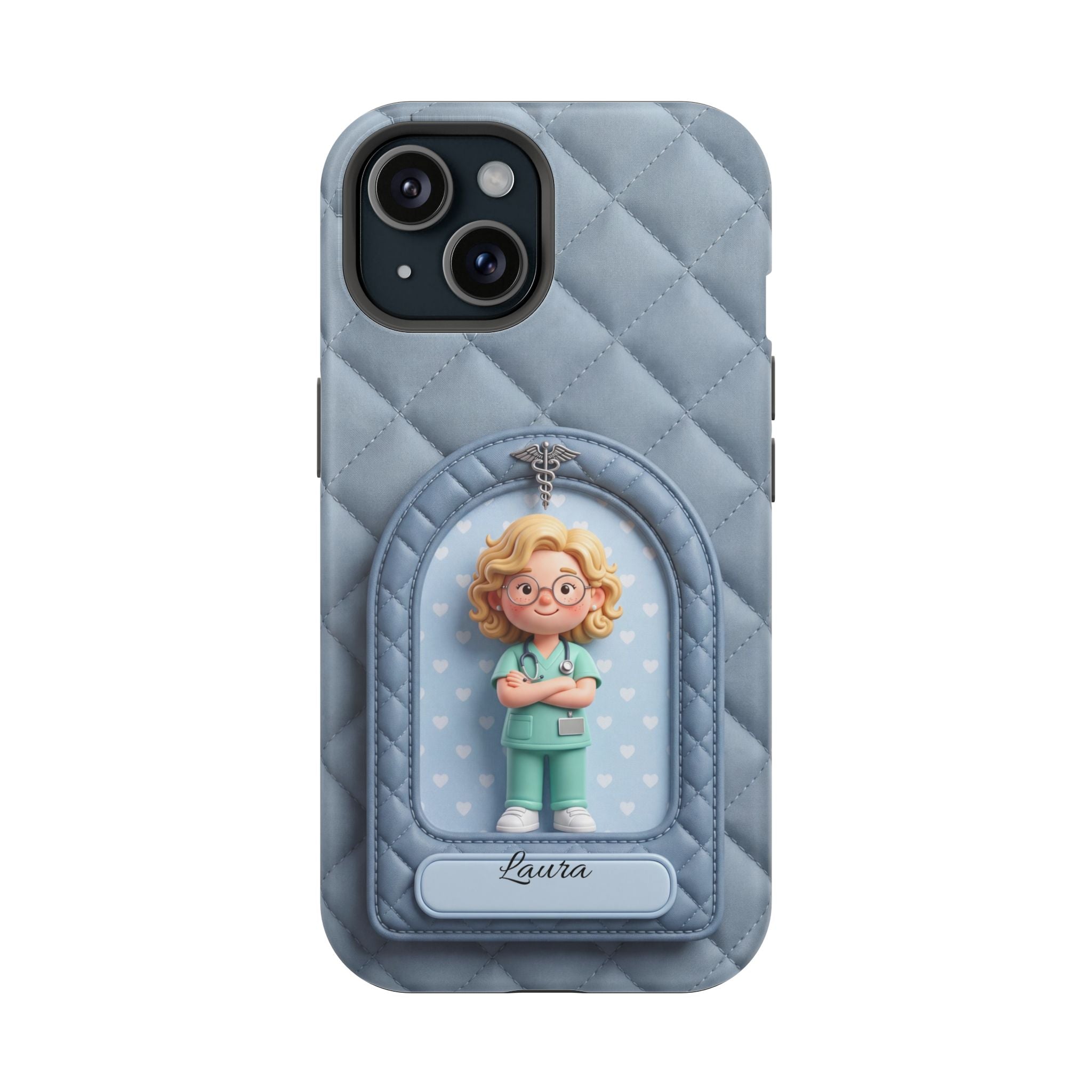 Personalized Quilted Nurse Phone Case — Wireless Charging Cover