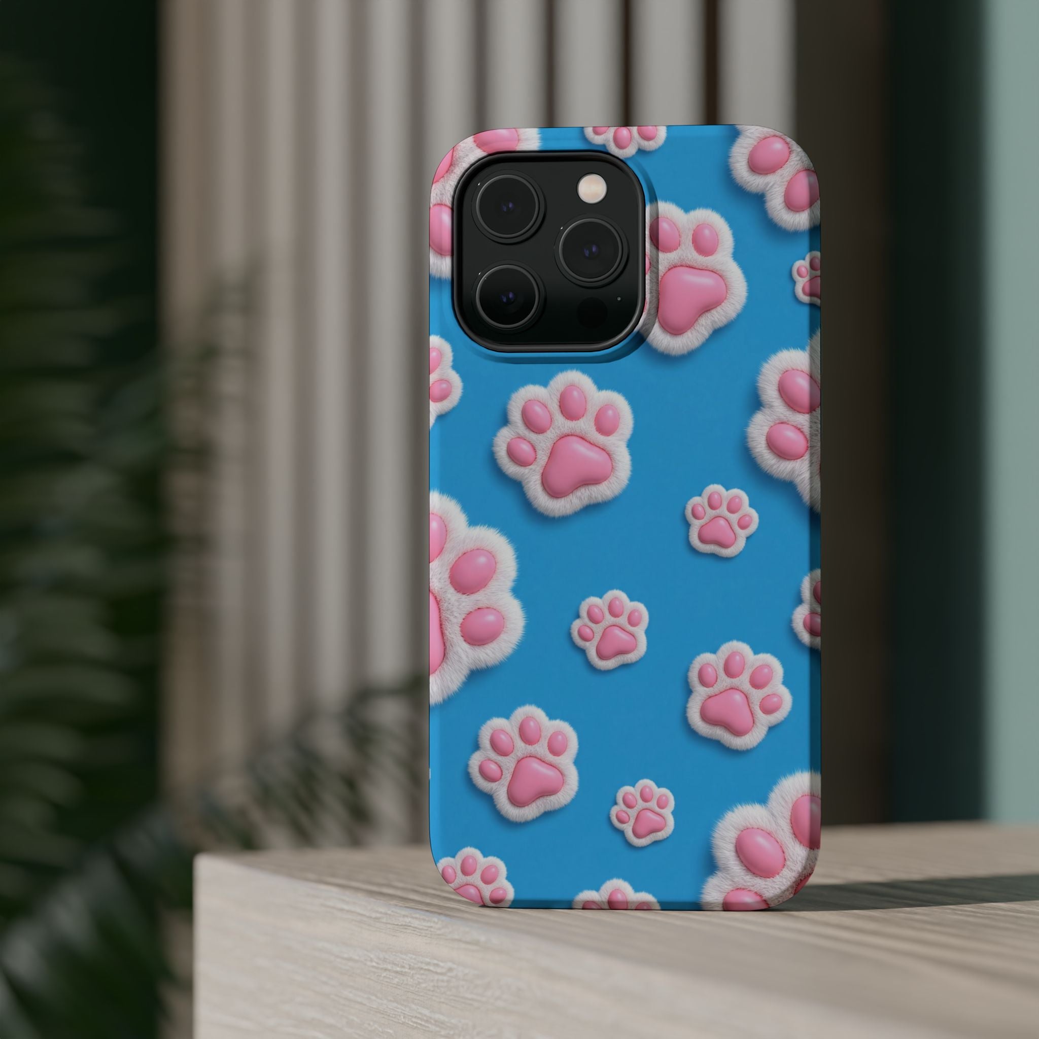 Fluffy Paw Print Phone Case | Cute 3D Pink Paw Pattern Case for Dog & Cat Lovers | iPhone & Samsung