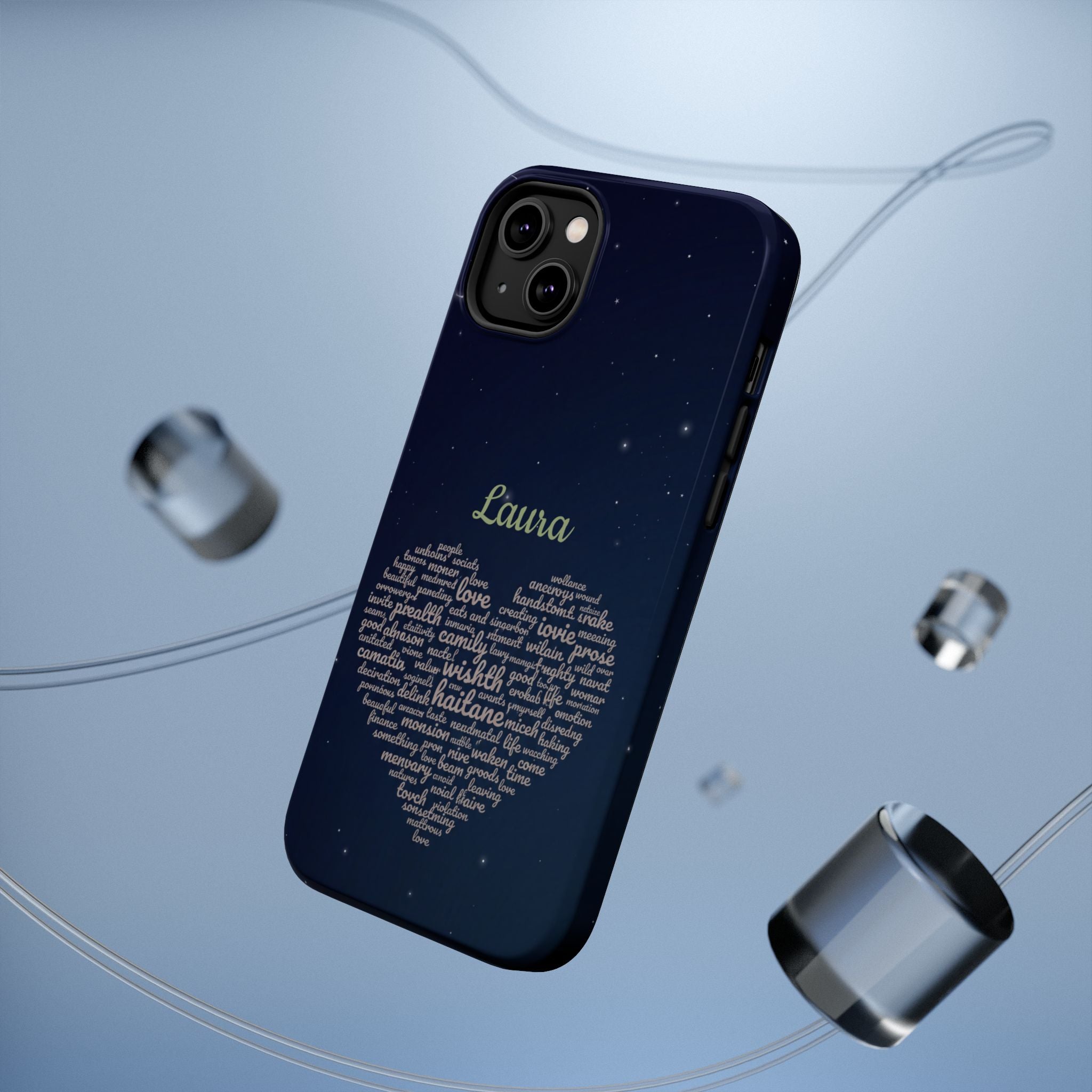 Personalized Teacher Heart Word Art Phone Case — Navy Wireless Charging Cover