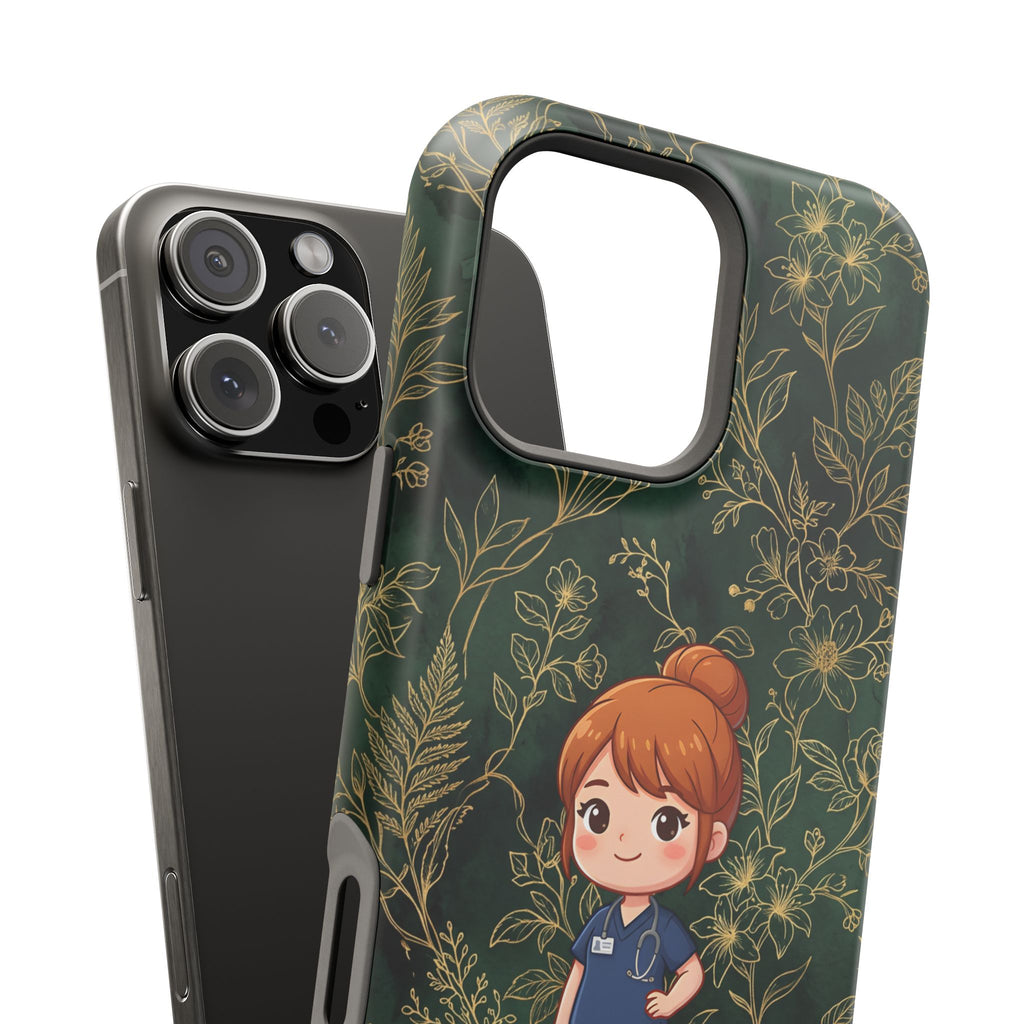 Personalized Nurse Botanical Phone Case — Impact-Resistant Wireless Charging Cover