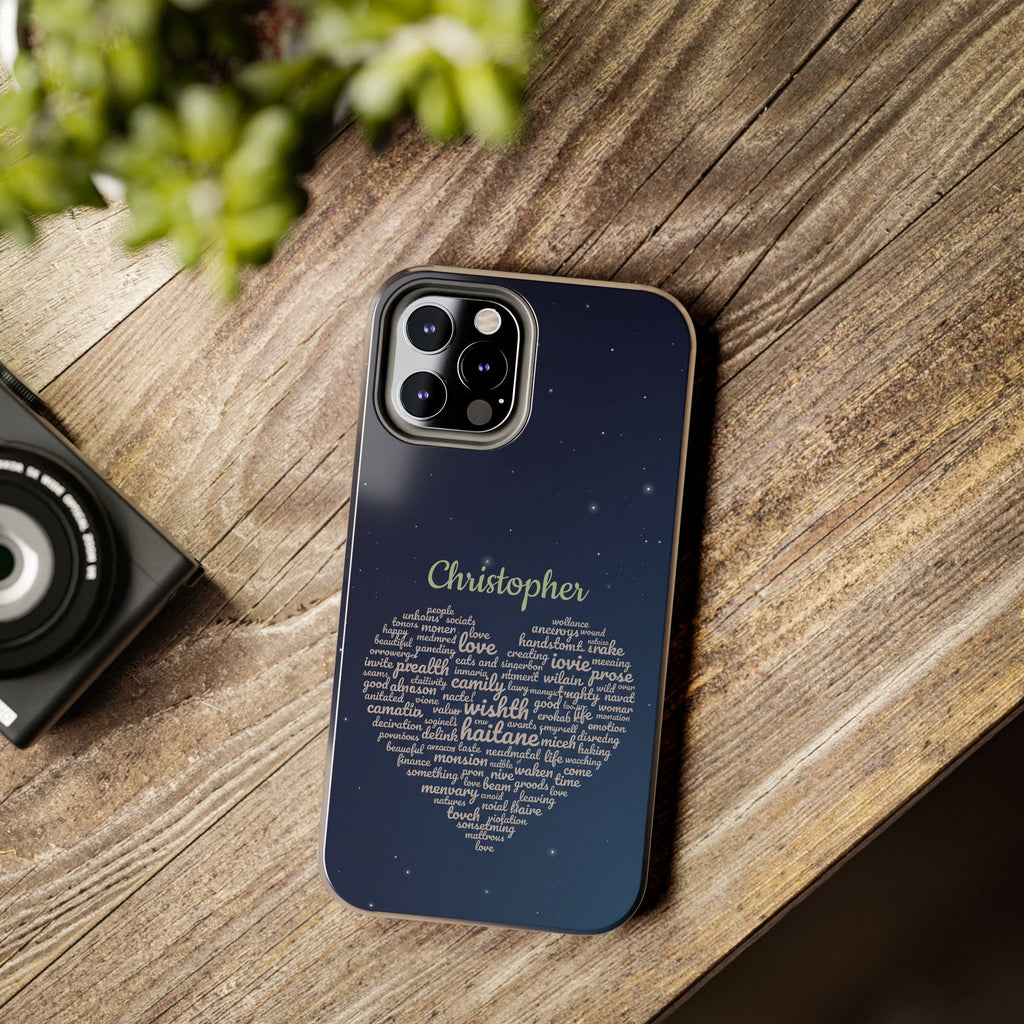 Personalized Teacher Heart Word Cloud Phone Case — Custom Name Starry Design