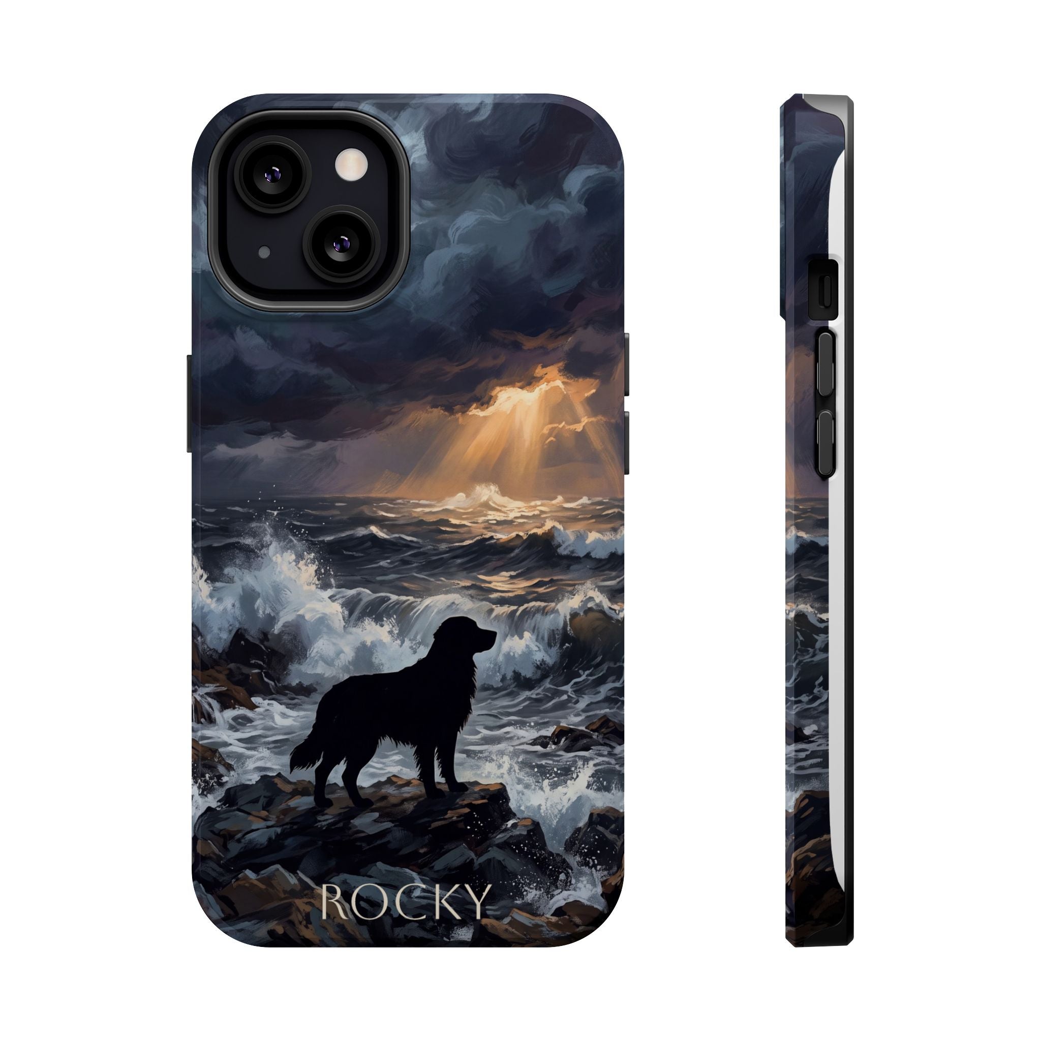Personalized Golden Retriever Stormy Sea Phone Case — Wireless Charging Cover
