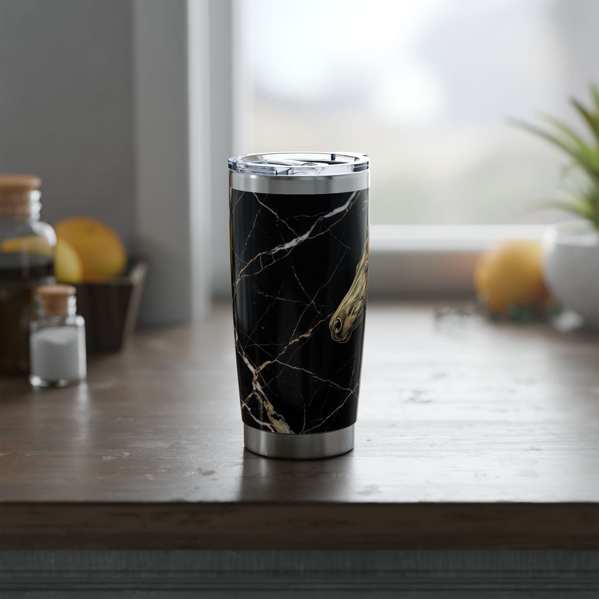 Horse Personalized Tumbler | Gold Engraved Marble Art — 20 oz Stainless Travel Mug
