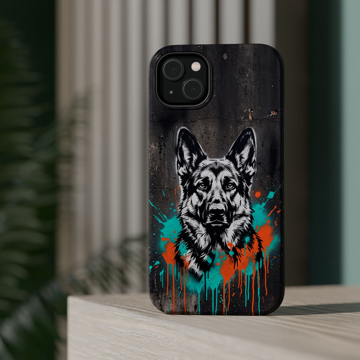 German Shepherd Phone Case | Graffiti Street Art — Tough Magnetic Case with Wireless Charging