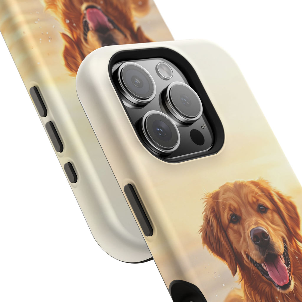 Beach Golden Retriever Phone Case — Impact-Resistant Wireless Charging Cover