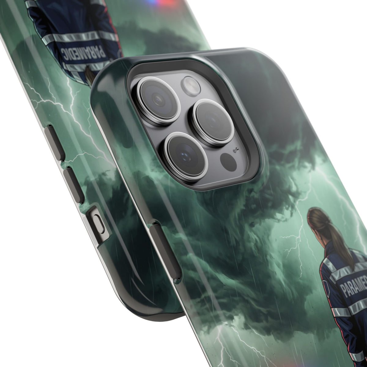 Female Paramedic Green Storm Phone Case — Magnetic Wireless Charging Cover