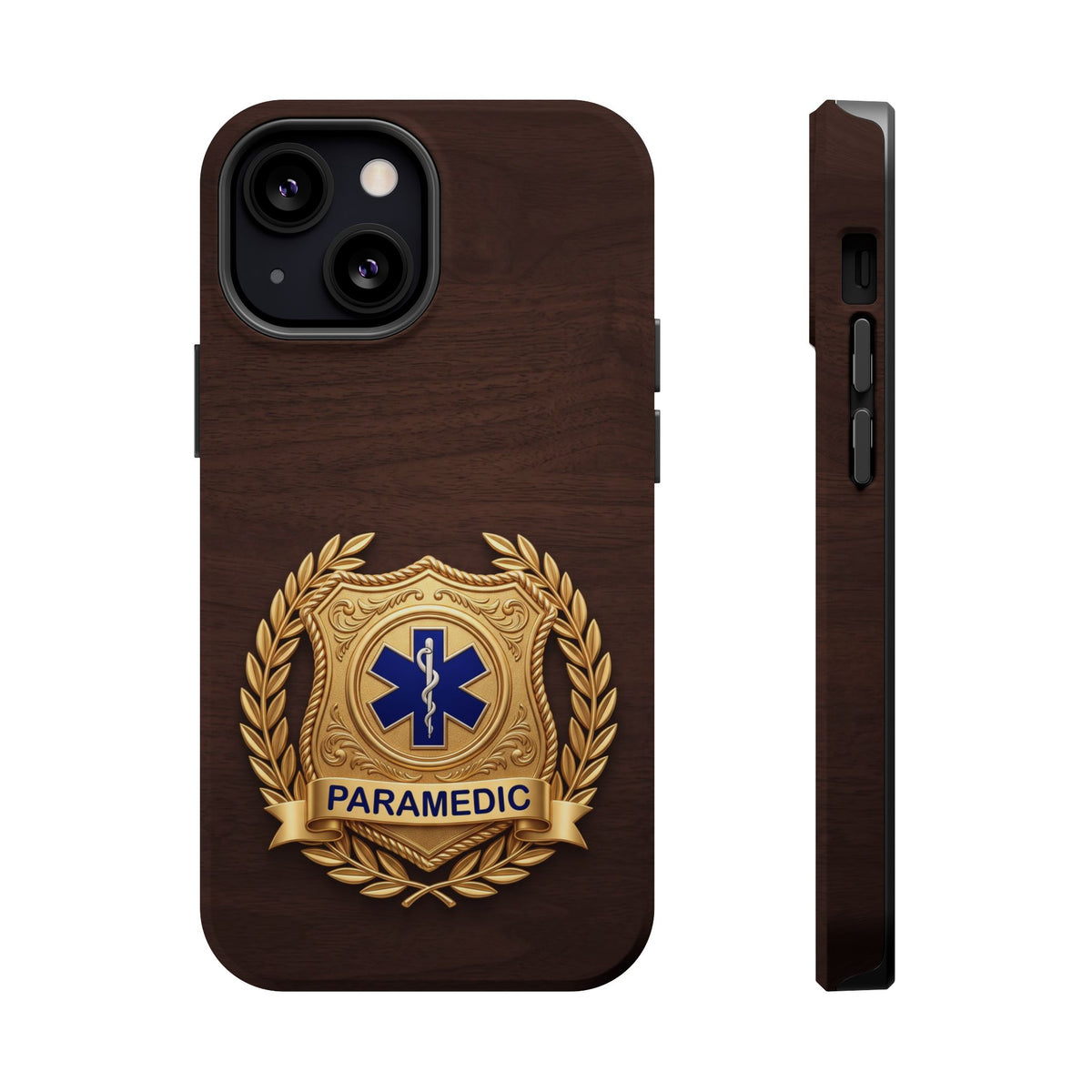 Gold Paramedic Laurel Badge Wood Phone Case — Magnetic Wireless Charging Cover