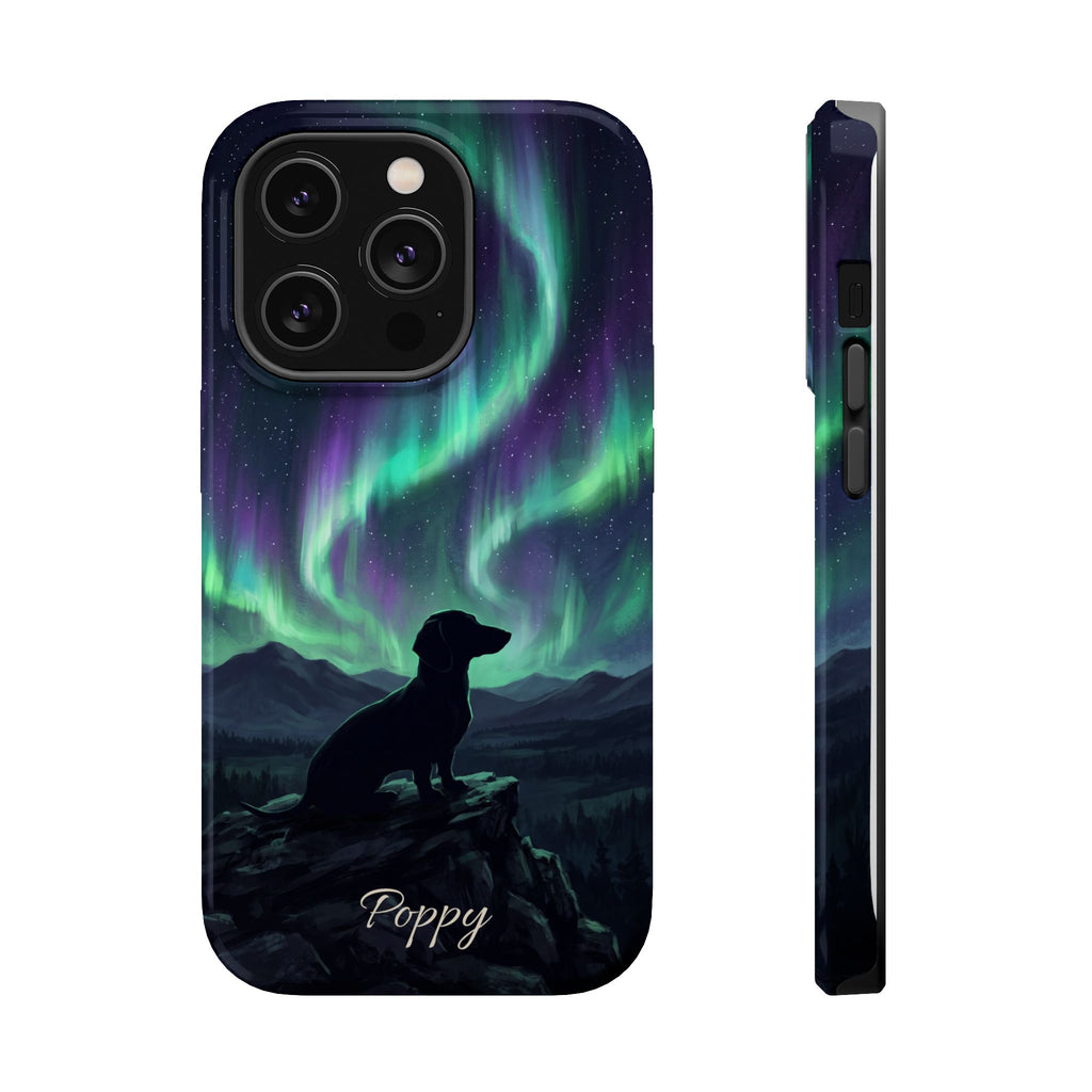 Personalized Dachshund Northern Lights Phone Case — Wireless Charging Cover