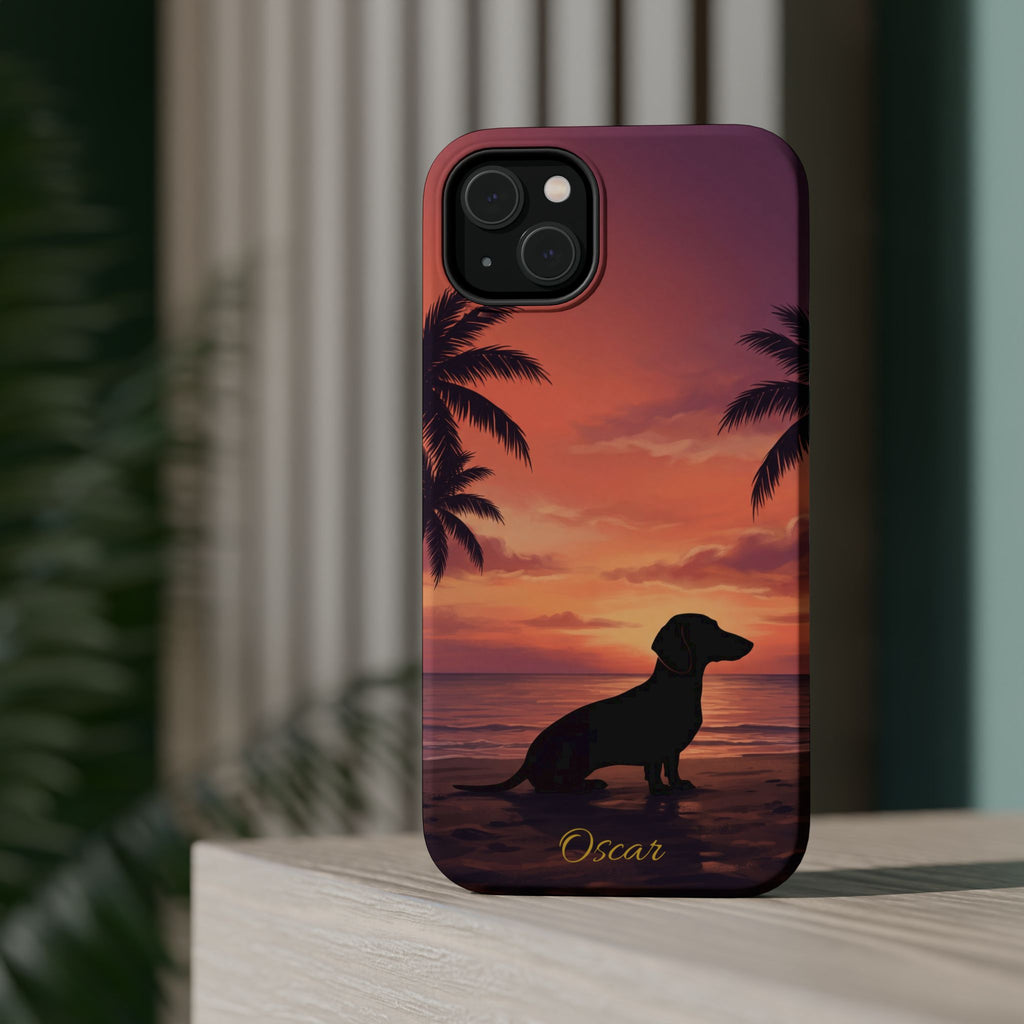 Personalized Dachshund Tropical Beach Sunset Phone Case — Wireless Charging Cover