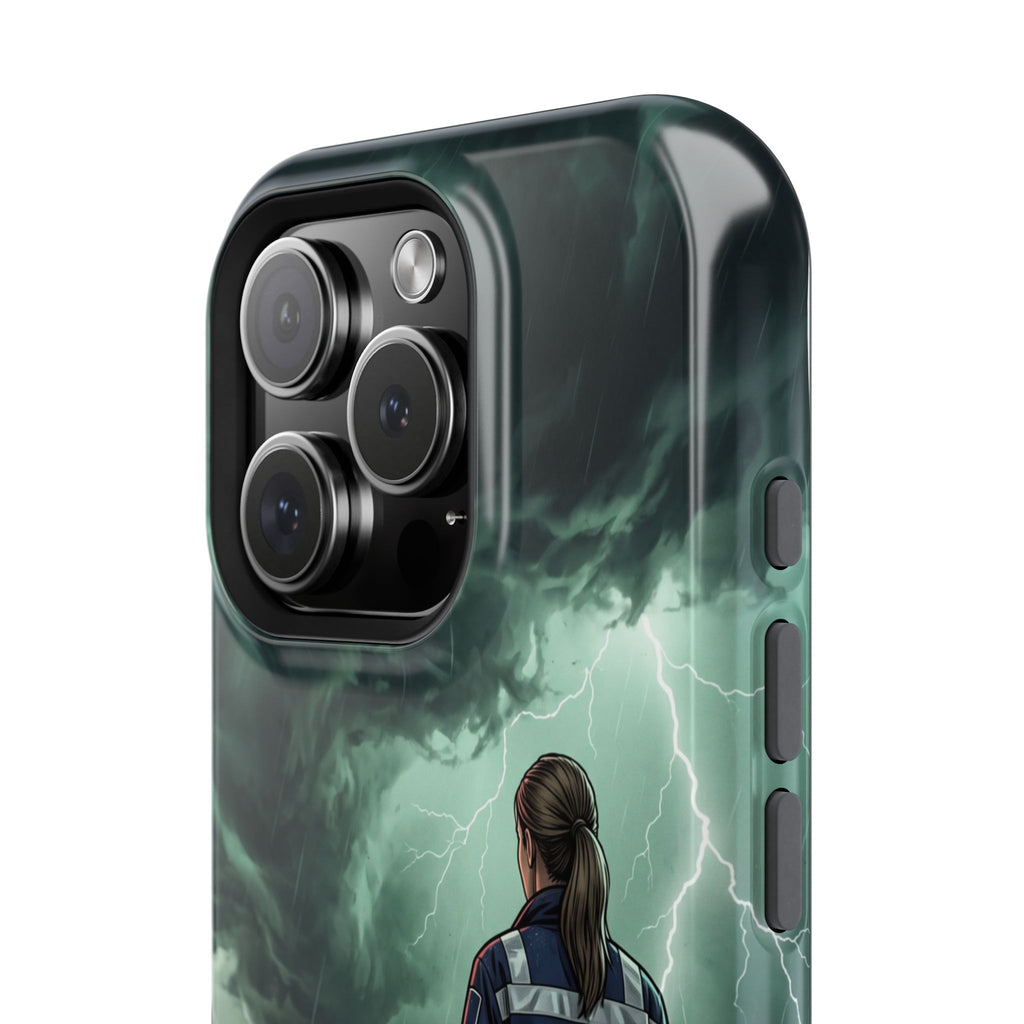 Female Paramedic Green Storm Phone Case — Magnetic Wireless Charging Cover