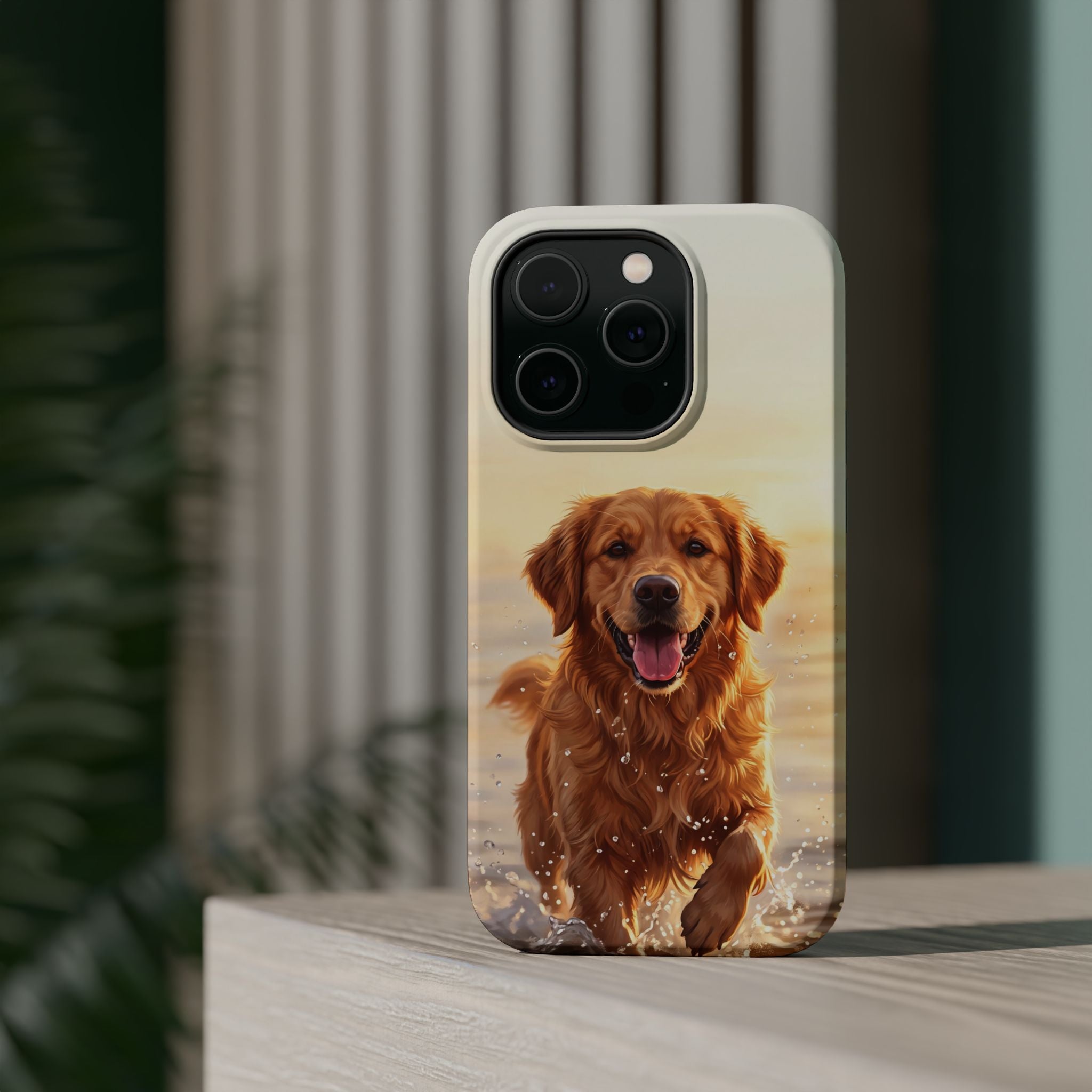 Beach Golden Retriever Phone Case — Impact-Resistant Wireless Charging Cover